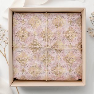 Roze Goud Vintage Damast Handgeschreven Decoupage Tissuepapier