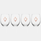 Roze Goud Vintage Wapenschilden 4 Roze Monogram In Wijnglas Zonder Voet (Voorkant)