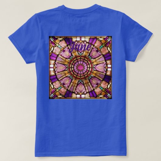 Roze, Goud & Violet Glas in lood Rood T-shirt (Design achterkant)