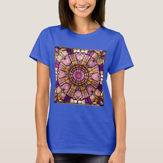 Roze, Goud & Violet Glas in lood Rood T-shirt (Voorkant)