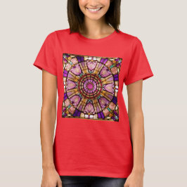 Roze, Goud & Violet Glas in lood Rood T-shirt