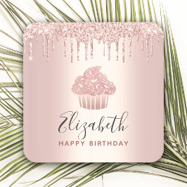 Roze goud voeg je naam toe cupcake glittersuikers  kartonnen onderzetters