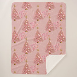 Roze Goud Vrolijk en Heldere Kerstboom Sherpa Deken