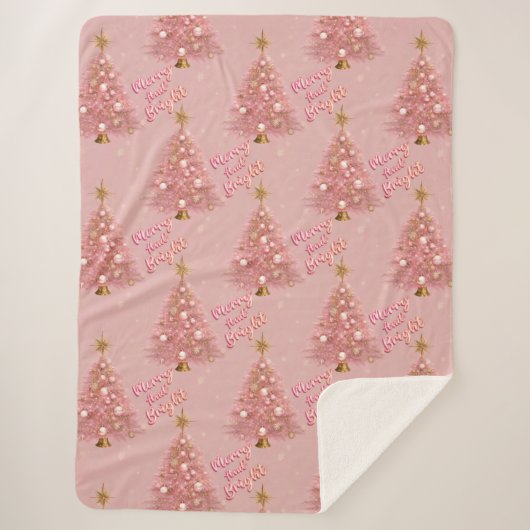 Roze Goud Vrolijk en Heldere Kerstboom Sherpa Deken (Voorkant)