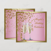 Roze Goud Vrouw Roze Goud Verjaardagsfeestje Kaart (Voorkant / Achterkant)