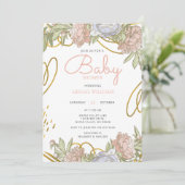 Roze Goud Waterverf Bloem en Groene Baby Shower Kaart (Staand voorkant)