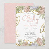 Roze Goud Waterverf Bloem en Groene Baby Shower Kaart (Voorkant / Achterkant)