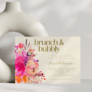 Roze Goud Waterverf Bloemachtige Bruiloft Brunch B Kaart