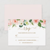 Roze Goud Waterverf Bloemig RSVP Kaartje (Voorkant / Achterkant)