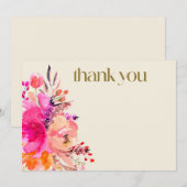 Roze Goud Waterverf Bloemige Elegante Typografie Bedankkaart (Voorkant / Achterkant)