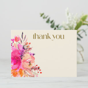 Roze Goud Waterverf Bloemrijke Elegante Typografie Bedankkaart