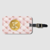 Roze Goud Waterverf Confetti Monogram Bagagelabel (Voorkant (horizontaal))