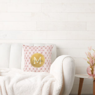Roze Goud Waterverf Confetti Monogram Kussen