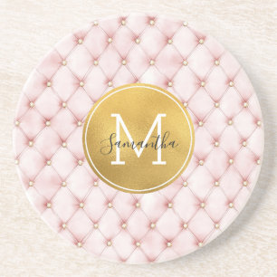 Roze Goud Waterverf Confetti Monogram Zandsteen Onderzetter