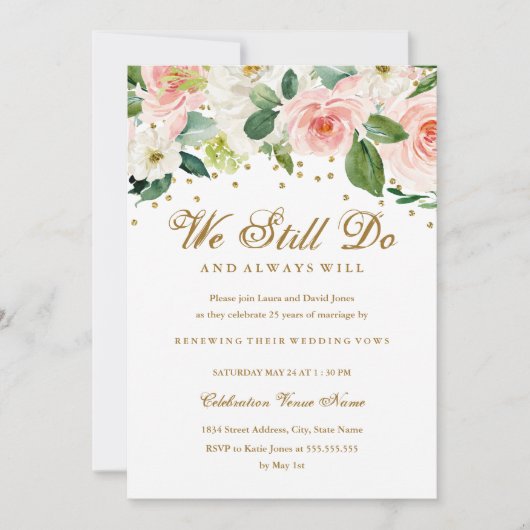 Roze Goud Waterverf Eedvernieuwing Jubileum Kaart (Voorkant)