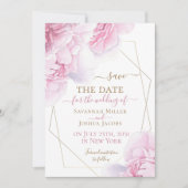 Roze goud waterverf florale pony behalve de datum save the date (Voorkant)