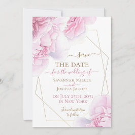 Roze goud waterverf florale pony behalve de datum save the date