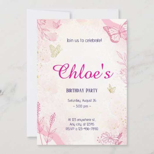 Roze Goud Waterverf Kaart (Voorkant)