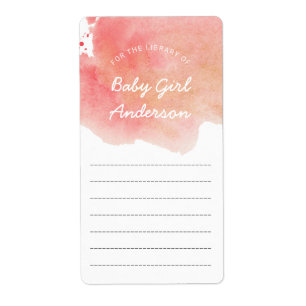 Roze Goud Waterverf meisje baby shower boek Etiket