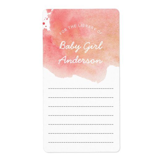Roze Goud Waterverf meisje baby shower boek Etiket (Voorkant)
