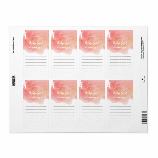 Roze Goud Waterverf meisje baby shower boek Etiket (Full Sheet)