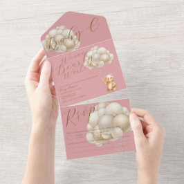 Roze Goud We kunnen bijna wachten Baby shower All In One Uitnodiging