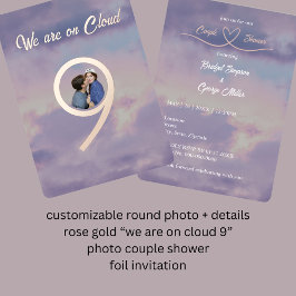 roze goud we zijn op wolk 9 foto koppel bruiloft folie uitnodiging