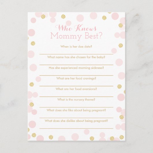 Roze Goud Wie Weet Mama Beste Quiz Game Kaart (Voorkant)