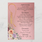 Roze Goud- Wilde Bloemen, Monogram & Dank Je Menu (Voorkant)