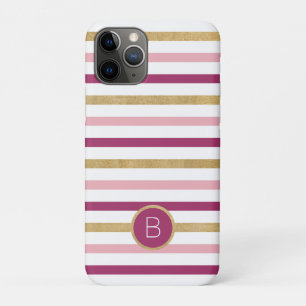 Roze Goud Wit Classic Stripe Monogram Case-Mate iPhone Case