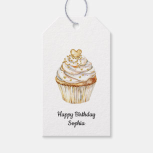 Roze Goud Wit Crème Hart Cupcake Verjaardag Cadeaulabel
