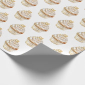 Roze Goud Wit Crème Hart Cupcake Verjaardag Cadeaupapier (Hoek)