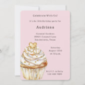 Roze Goud Wit Crème Hart Cupcake Verjaardag Kaart (Voorkant)