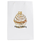 Roze Goud Wit Crème Hart Cupcake Verjaardag Medium Cadeauzakje (Voorkant)