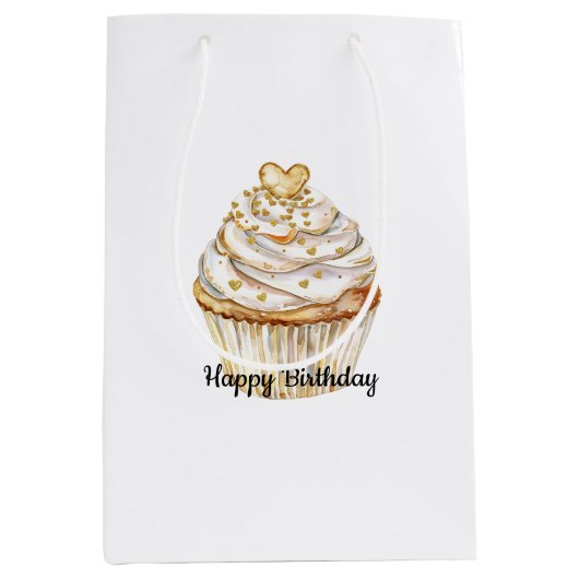 Roze Goud Wit Crème Hart Cupcake Verjaardag Medium Cadeauzakje