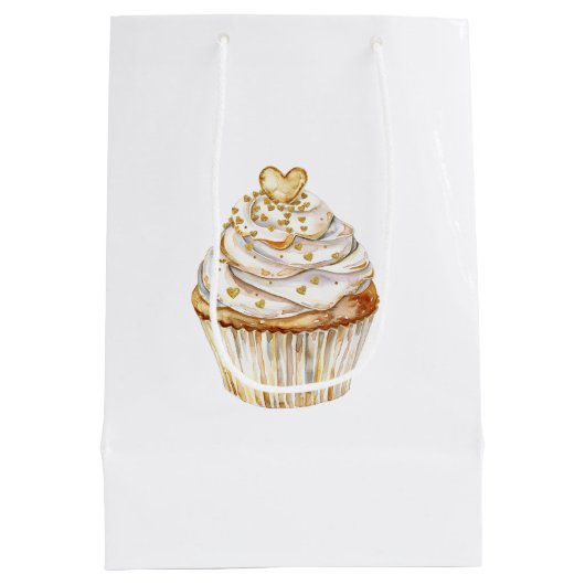 Roze Goud Wit Crème Hart Cupcake Verjaardag Medium Cadeauzakje (Achterkant)