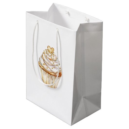 Roze Goud Wit Crème Hart Cupcake Verjaardag Medium Cadeauzakje (Achterkant Gekanteld)