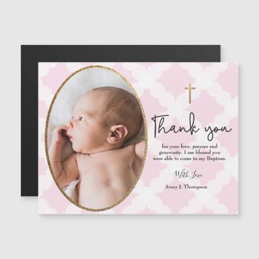 Roze goud wit Doopsel dank u baby foto (Voorkant / Achterkant)
