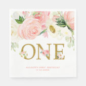 Roze goud wit eerste 1e verjaardag schattig bloeme servet (Voorkant)