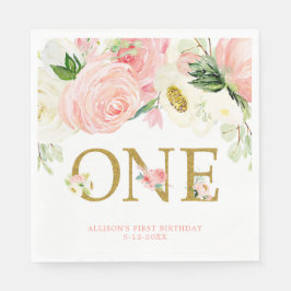 Roze goud wit eerste 1e verjaardag schattig bloeme servet