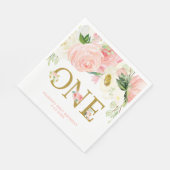 Roze goud wit eerste 1e verjaardag schattig bloeme servet (Hoek)
