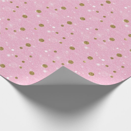 Roze Goud Wit Glitter Polka Dots Kerst Cadeaupapier (Hoek)