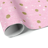 Roze Goud Wit Glitter Polka Dots Kerst Cadeaupapier (Rol Hoek)