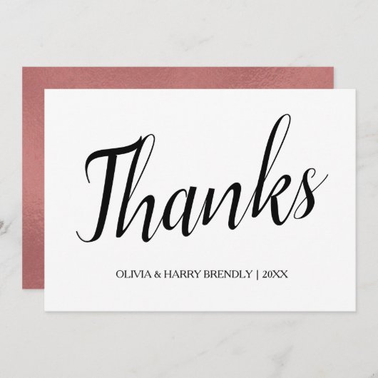 Roze goud | Wit huwelijk Hartelijk dank Bedankkaart (Voorkant / Achterkant)