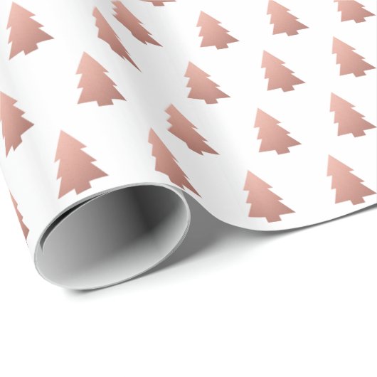 Roze Goud Wit Kerstboompatroon Festief Cadeaupapier (Rol Hoek)
