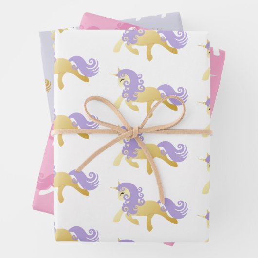 Roze Goud Wit Lavendel Paarse Eenhoorn Inpakpapier Vel (In situ)