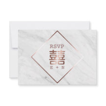 Roze Goud & Wit Marmer Chinees Huwelijk RSVP