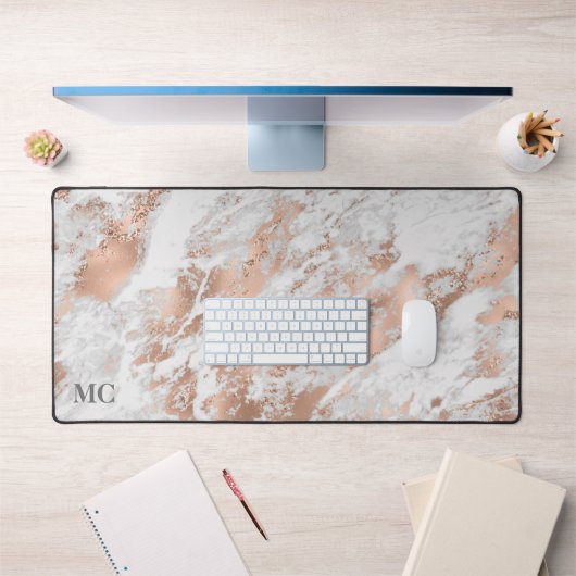 Roze goud & wit marmer met monogram, Vs 2 Bureaumat (Kantoor 1)