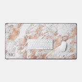 Roze goud & wit marmer met monogram, Vs 2 Bureaumat (Keyboard & Muis)