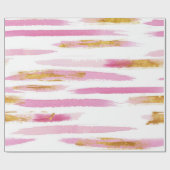 Roze Goud & Wit Waterverf Paint Stripes Patroon Cadeaupapier (Vlak)